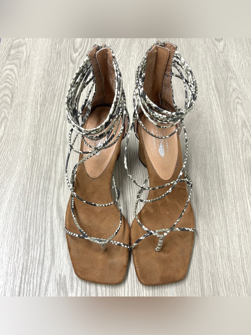 Jeffrey Campbell x Free People Snake Print Leather Square Toe Heel Sandals 7.5 - Picture 4 of 10